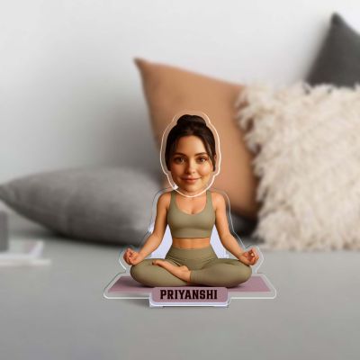 Personalized Yoga Caricature with Shaking Head for Car Cashboard & Tabletop, Custom Name Desk Decor Gift for Yoga Teacher & Women Yoga Lover Funny Gift for Girls Solar Powered